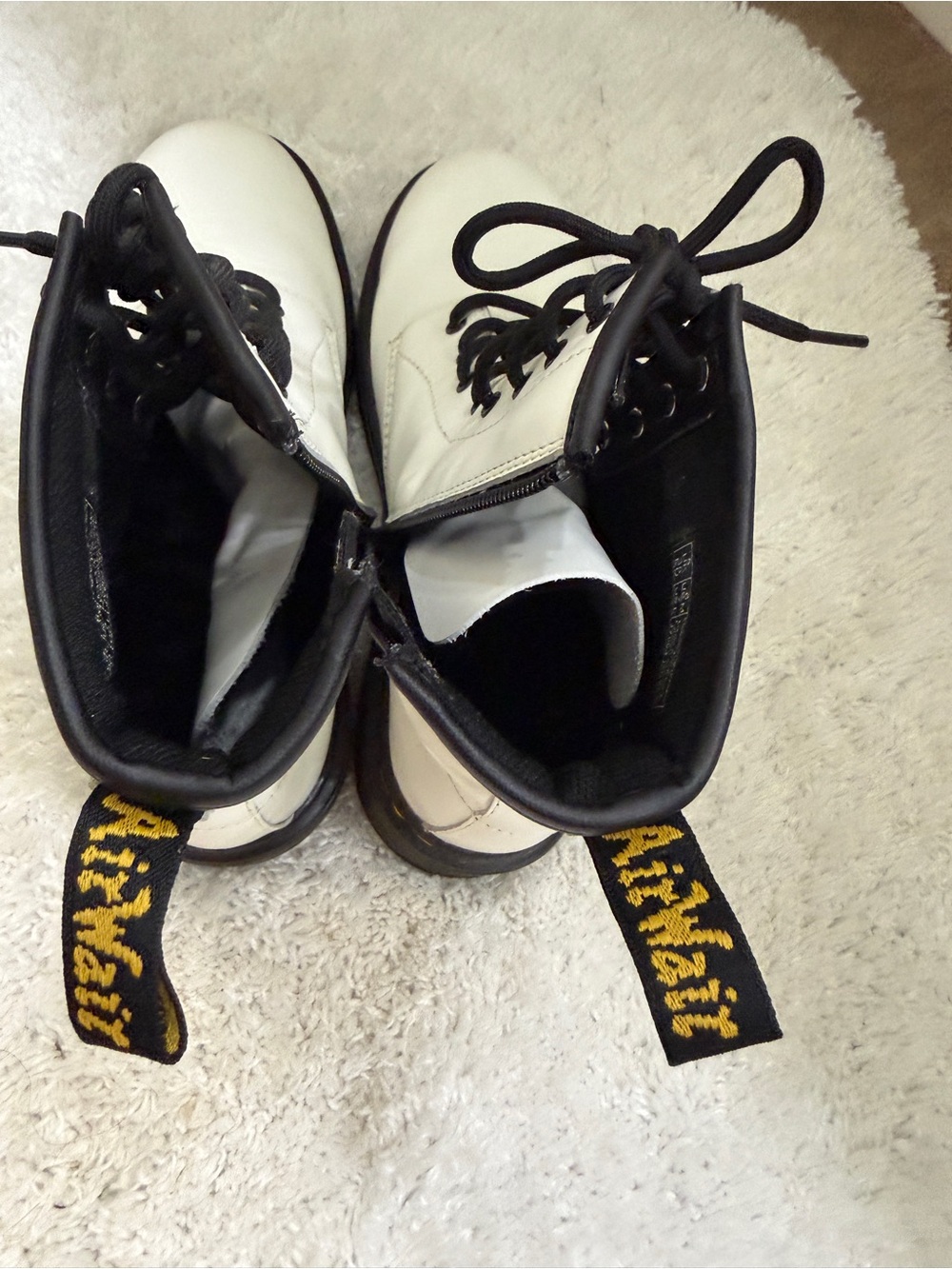 Dr. Martens White Leather Lace-Up Boots with Black Trim - Picture 8 of 9